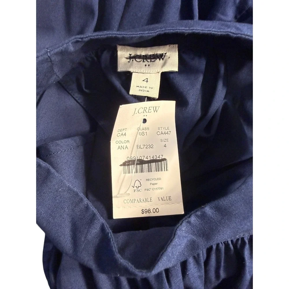 J.Crew Navy Blue Halter Tie Neck Tiered Ruffle Mini Dress CA447 Womens 4 NEW